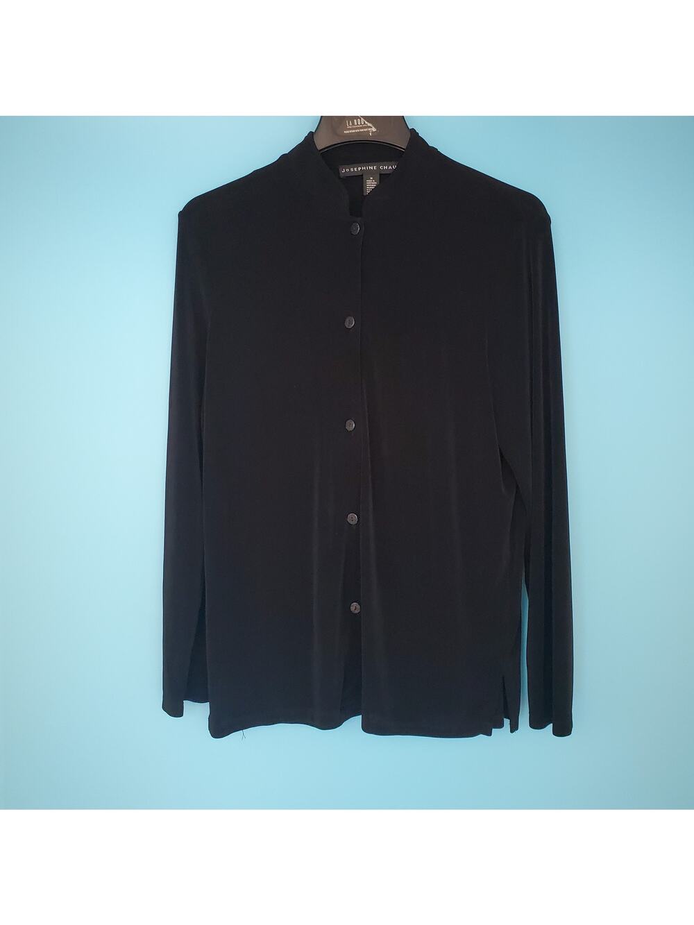 Josephine Chaus Shirt Size Medium Black Long Sleeve Stretch Button Up
